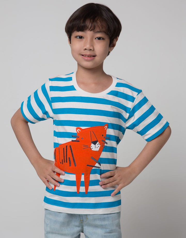Little M Short Sleeve T-Shirt Print Stripe Bordir Tiger