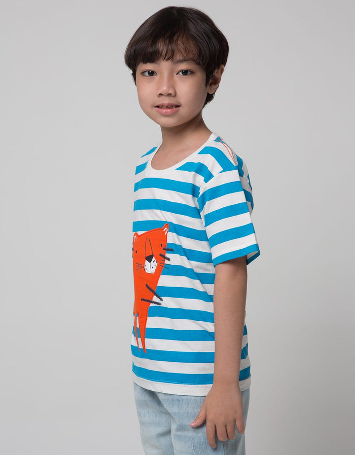 Little M Short Sleeve T-Shirt Print Stripe Bordir Tiger