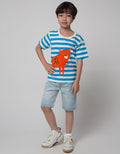 Little M Short Sleeve T-Shirt Print Stripe Bordir Tiger