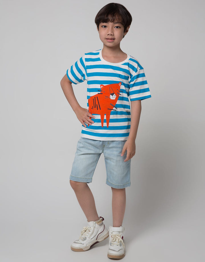 Little M Short Sleeve T-Shirt Print Stripe Bordir Tiger