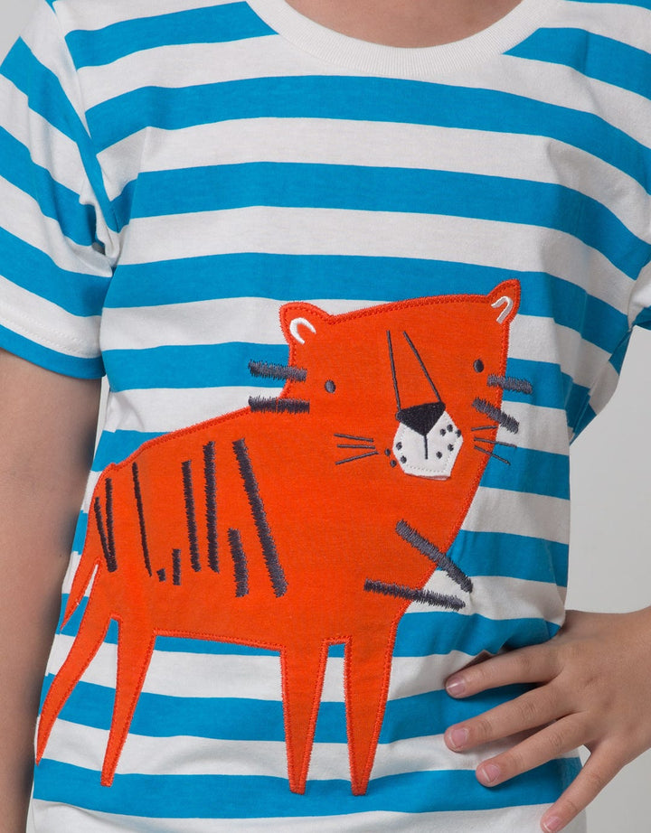 Little M Short Sleeve T-Shirt Print Stripe Bordir Tiger