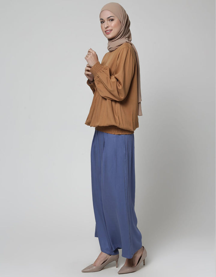 Annisa Long Sleeve Blouse Plain With Smok On Waist And Sleeve Hem