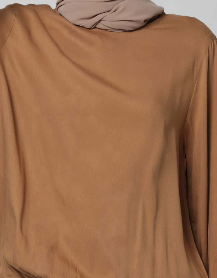 Annisa Long Sleeve Blouse Plain With Smok On Waist And Sleeve Hem
