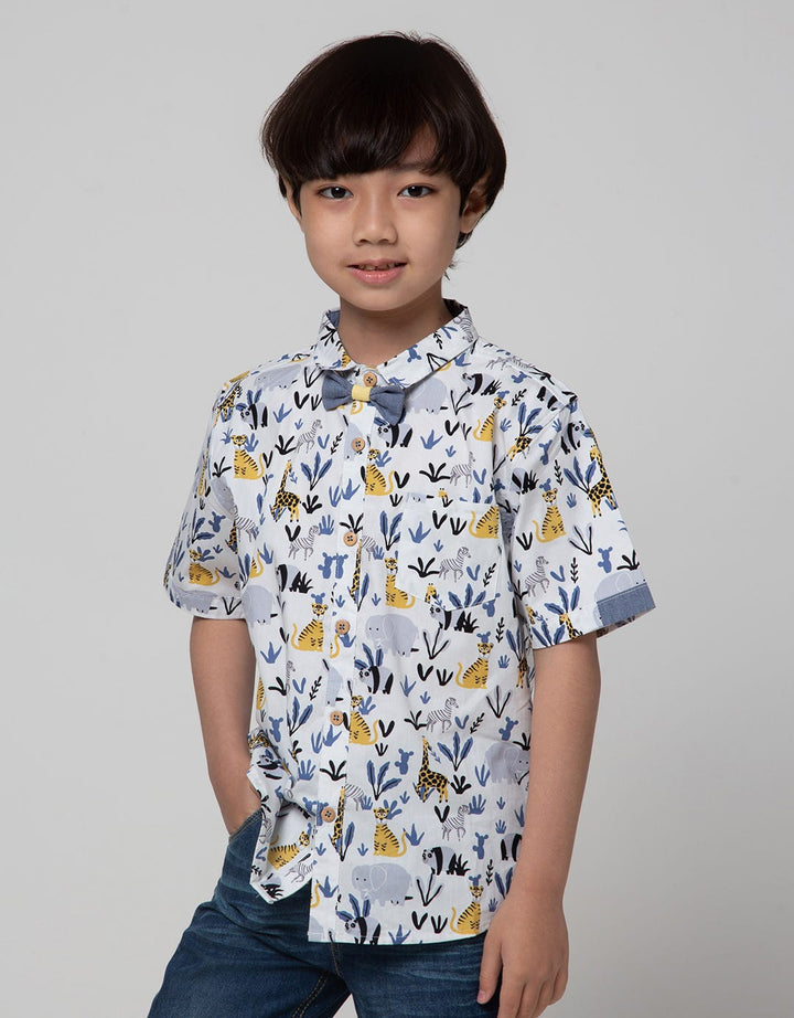 Little M Short Sleeve Kemeja Animal Bowtie