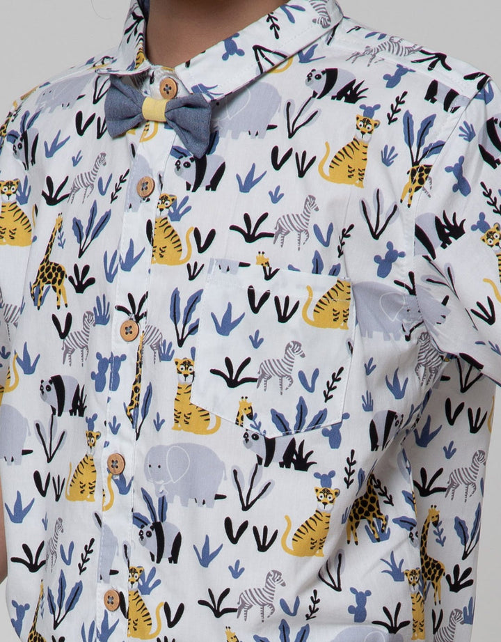 Little M Short Sleeve Kemeja Animal Bowtie