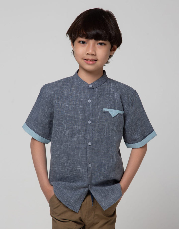 Little M Short Sleeve Kemeja Koko Casual Texture