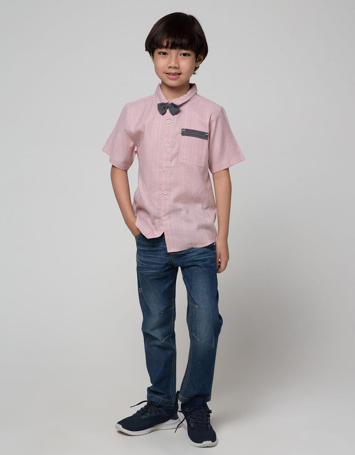 Little M Short Sleeve Koko Casual Texture Stripe Kotak