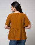 Connexion Short Sleeve Blouse Bell Sleeve Airflow Tiny Button Vneck