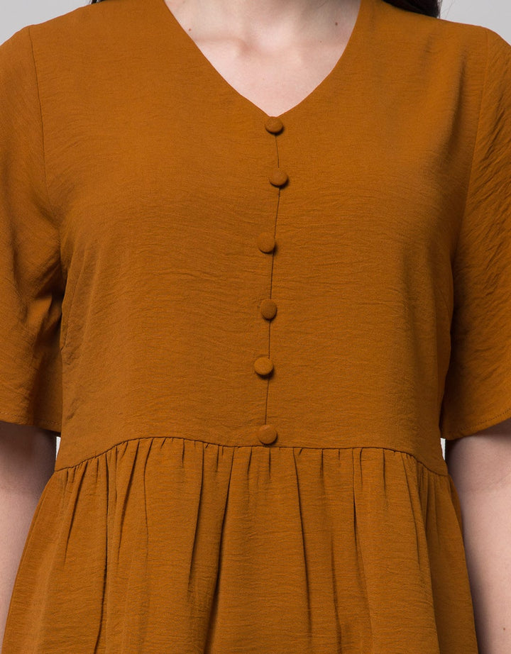 Connexion Short Sleeve Blouse Bell Sleeve Airflow Tiny Button Vneck