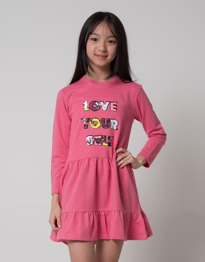 Aero Long Sleeve Midi Dress Flip Sequin Wording