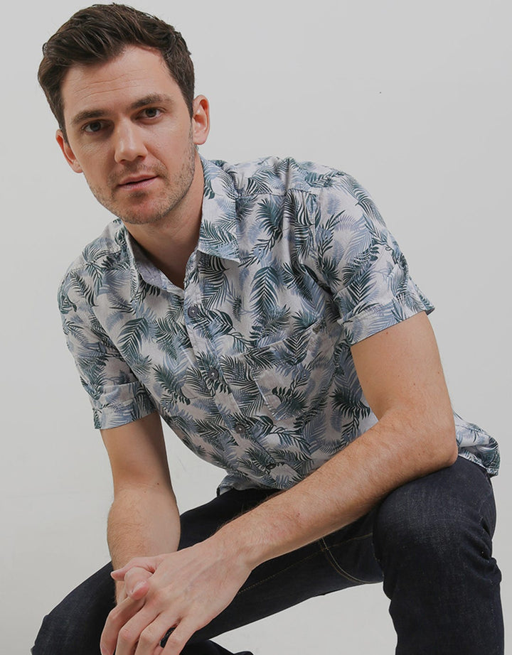 Watchout Jeans Short Sleeves Shirt Leaf Print
