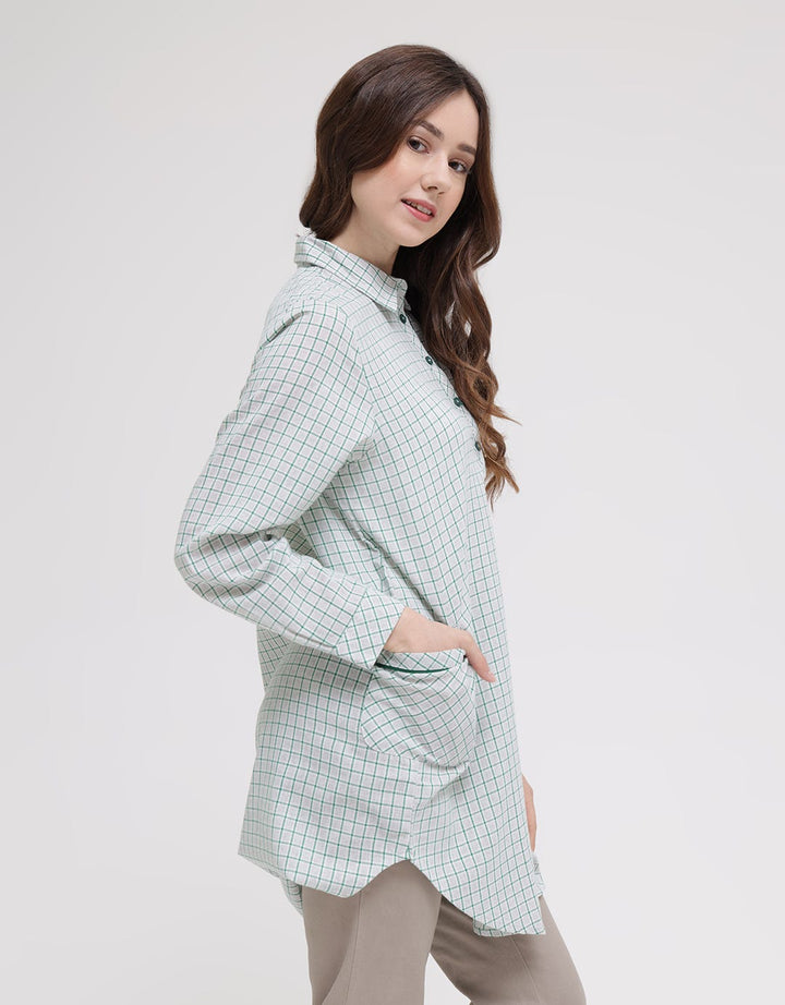 Triset Ladies Plaid Pocket Blouse Wanita