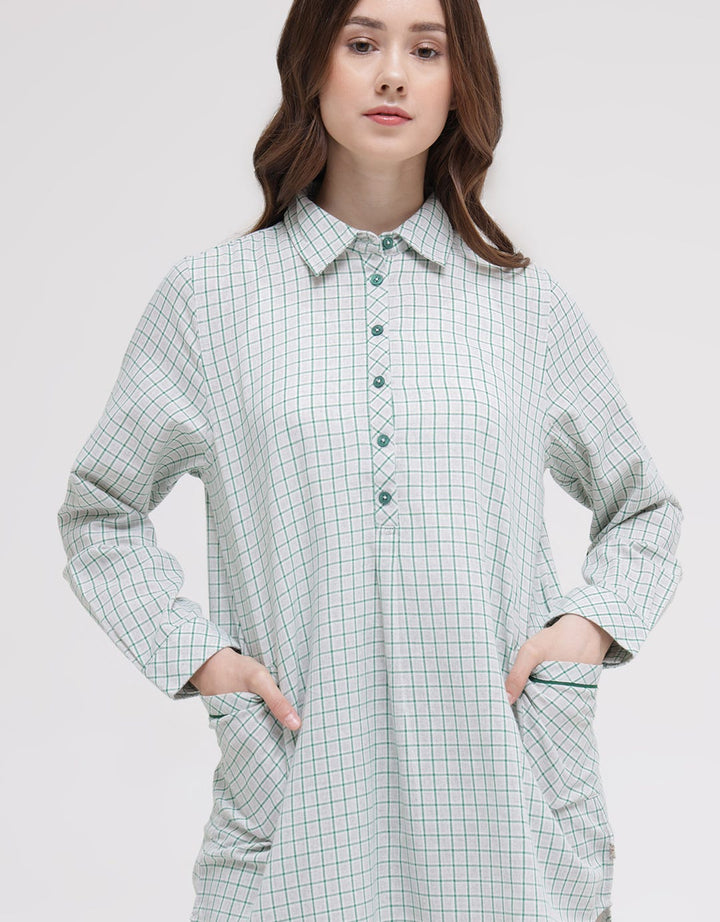 Triset Ladies Plaid Pocket Blouse Wanita
