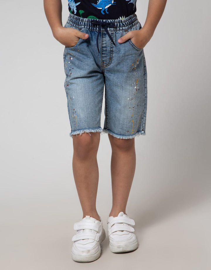 Little M Short Pants Denim Print Splash Destroyed Unfinished