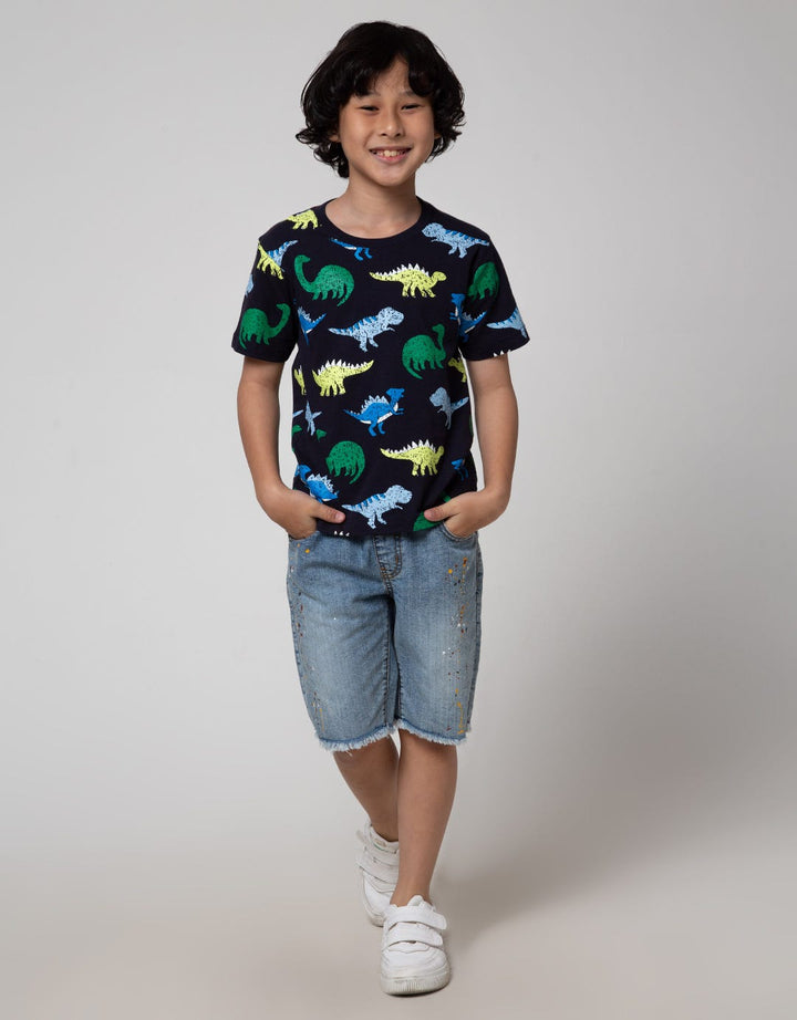 Little M Short Pants Denim Print Splash Destroyed Unfinished