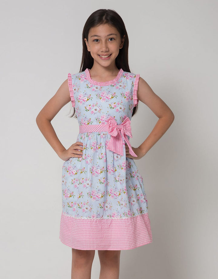 Sweet Miss Short Sleeve Midi Dress Print Floral Box Ribbon Waist