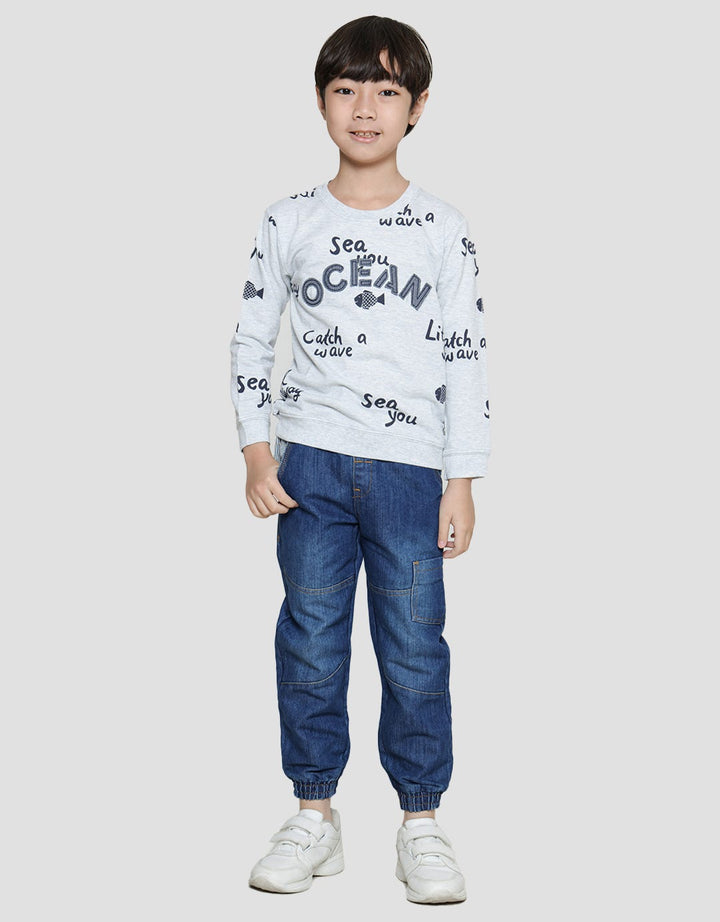 Little M Sweater Ocean Bordir Anak Laki-laki