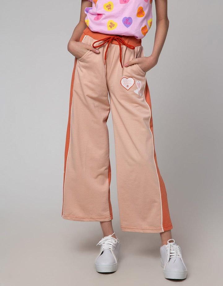 Nevada Long Pants Knit Two Tone Wide Leg Print Heart