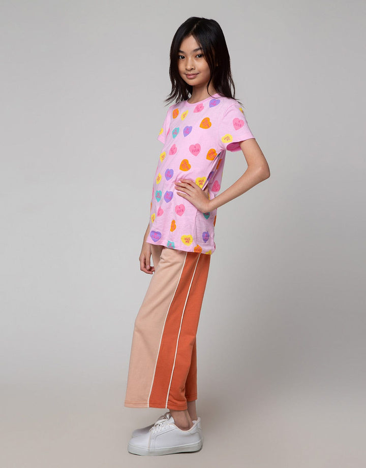 Nevada Long Pants Knit Two Tone Wide Leg Print Heart