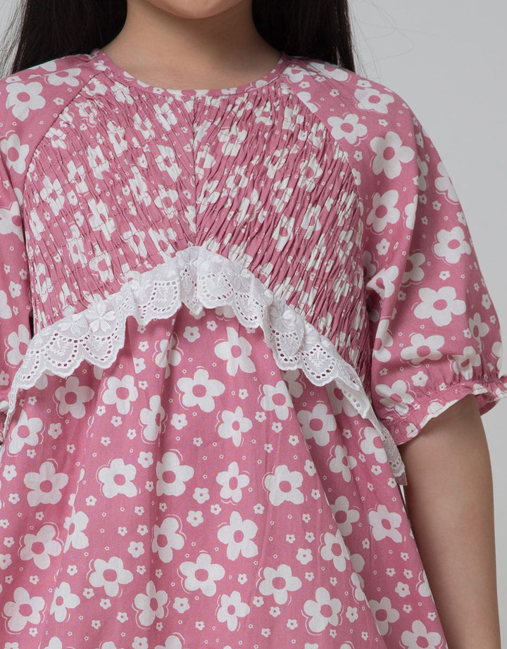 Little M Short Sleeve Midi Dress 3/4 Sleeve Smok With Lace