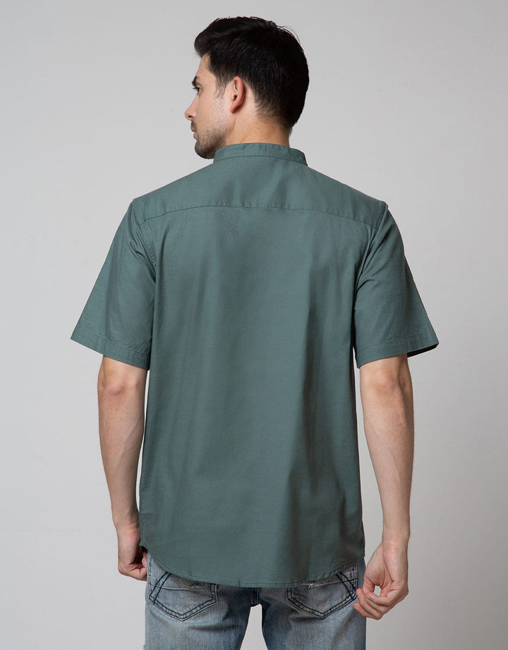 Cole Short Sleeve Shirt Woven Cotton Slub Mandarin Collar