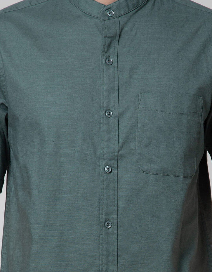 Cole Short Sleeve Shirt Woven Cotton Slub Mandarin Collar
