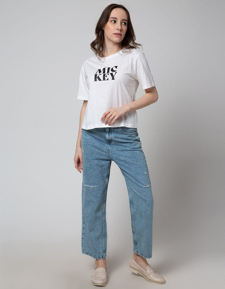 Disney Mickey Basic Print Rubber Oversized Short Sleeve T-Shirt