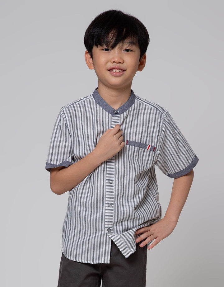 Little M Top Bottom Set Shirt Stripe + Crop Woven (Rib)