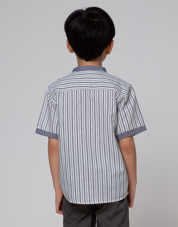 Little M Top Bottom Set Shirt Stripe + Crop Woven (Rib)