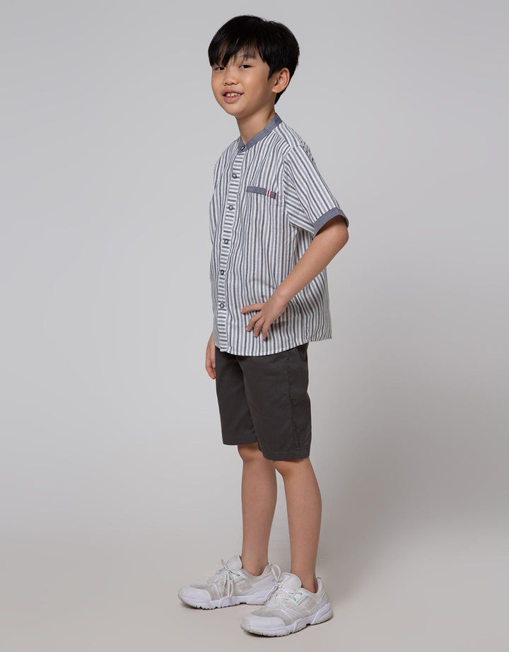 Little M Top Bottom Set Shirt Stripe + Crop Woven (Rib)