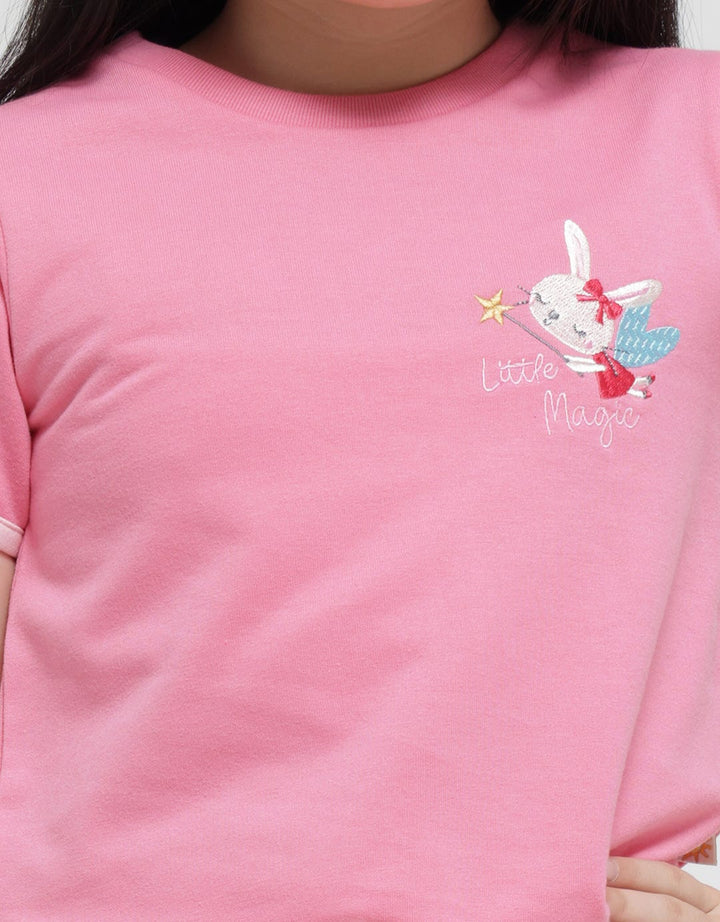 Little M Short Sleeve T-Shirt Serut Bawah Bordir