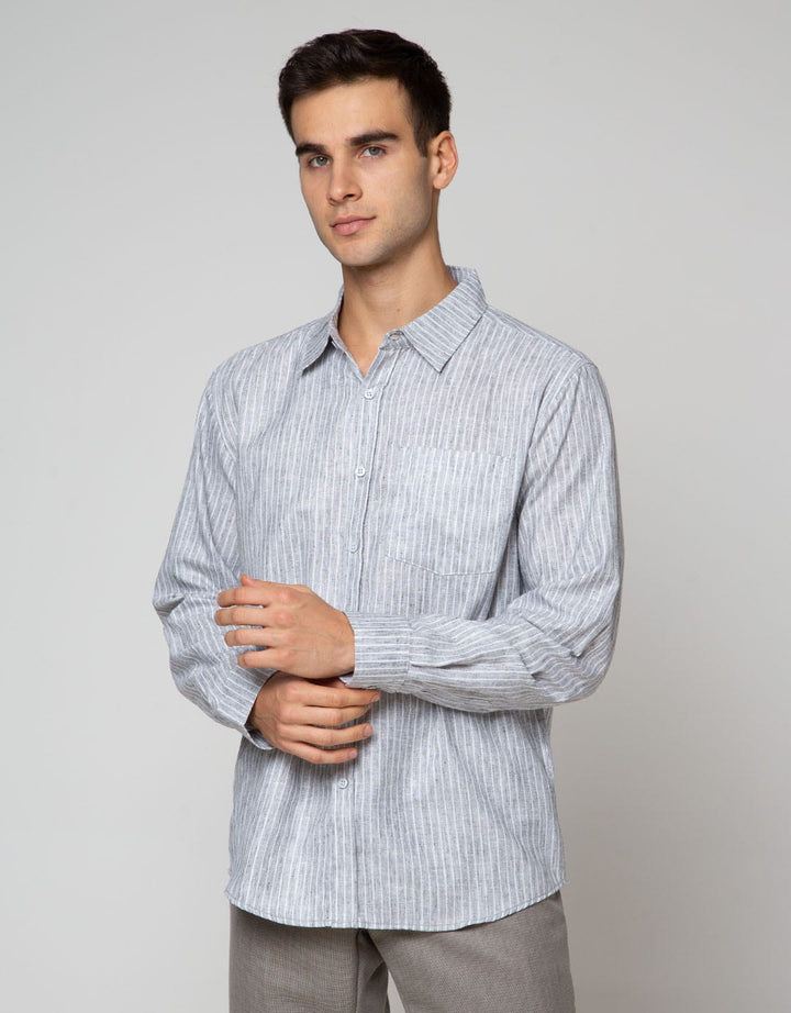 Details Long Sleeve Shirt Stripe Linen Slub Slim Fit