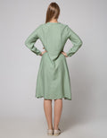 Connexion Long Sleeve Midi Dress Poly Crinkle W Button