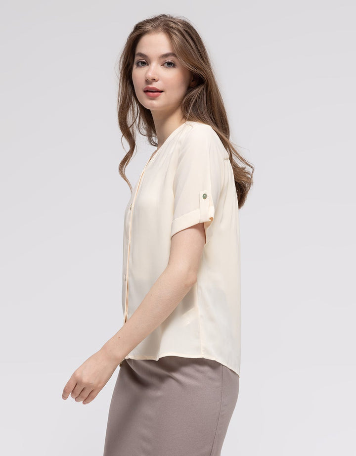 Connexion Short Sleeve Shirt Turn Up Cuff Vneck