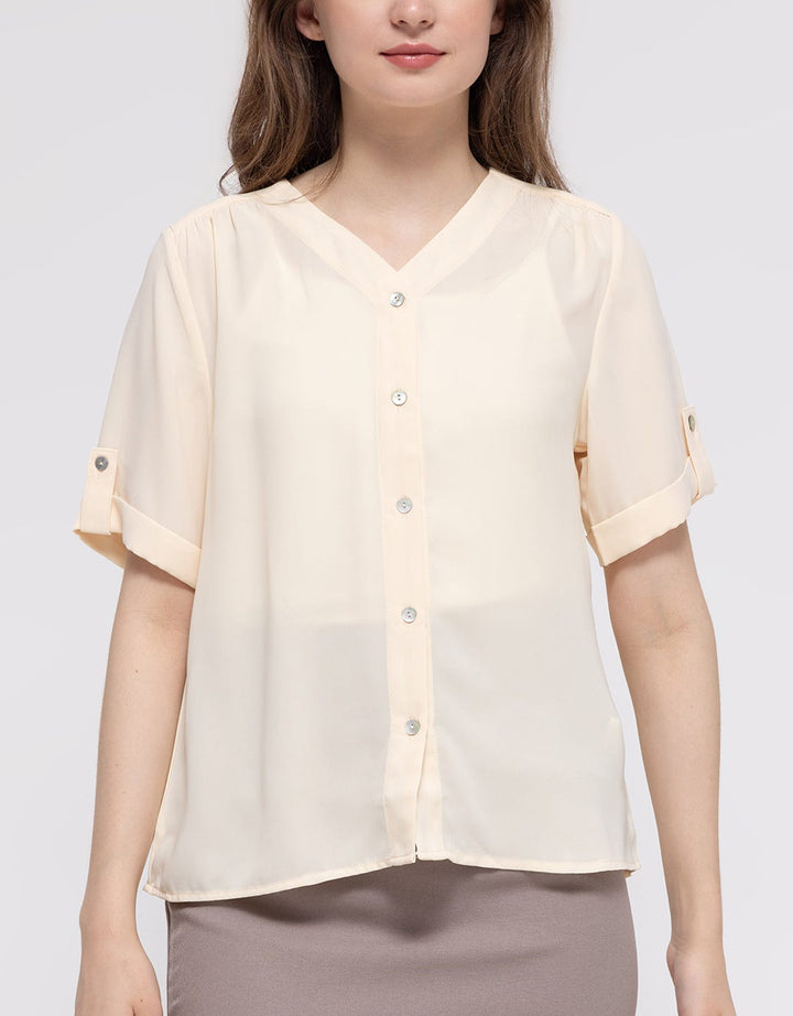 Connexion Short Sleeve Shirt Turn Up Cuff Vneck