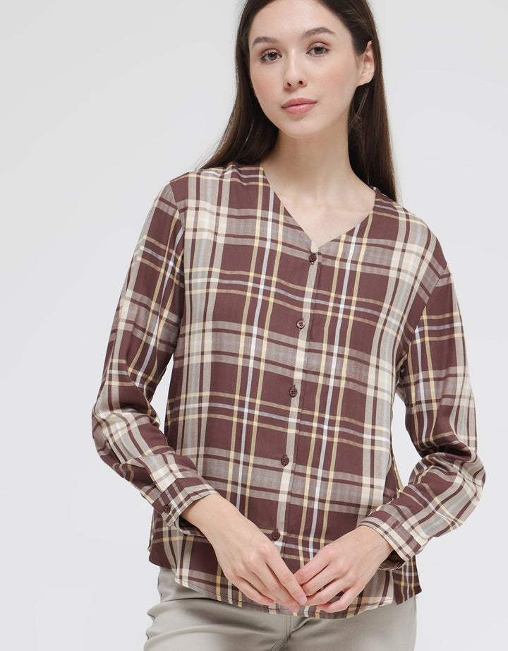 Connexion Long Sleeve Blouse Herringbone Check