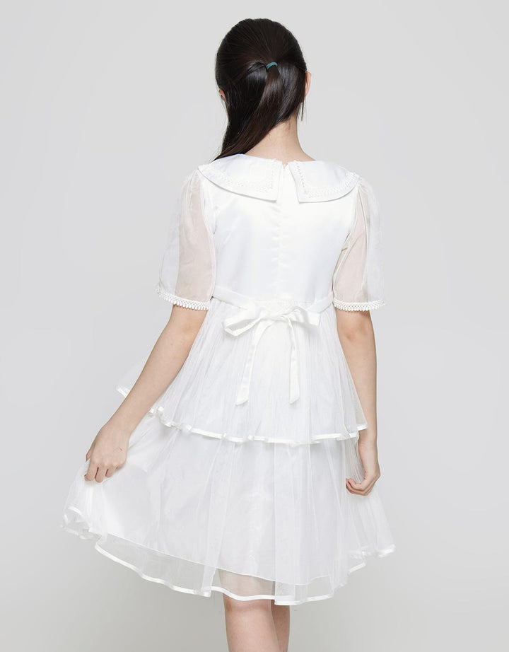 Sweet Miss Long Sleeve Midi Dress Kerah Renda Bawah Tile Susun