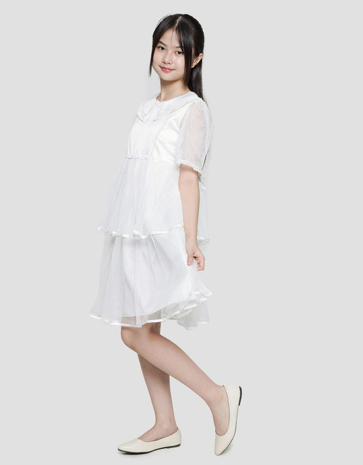 Sweet Miss Long Sleeve Midi Dress Kerah Renda Bawah Tile Susun