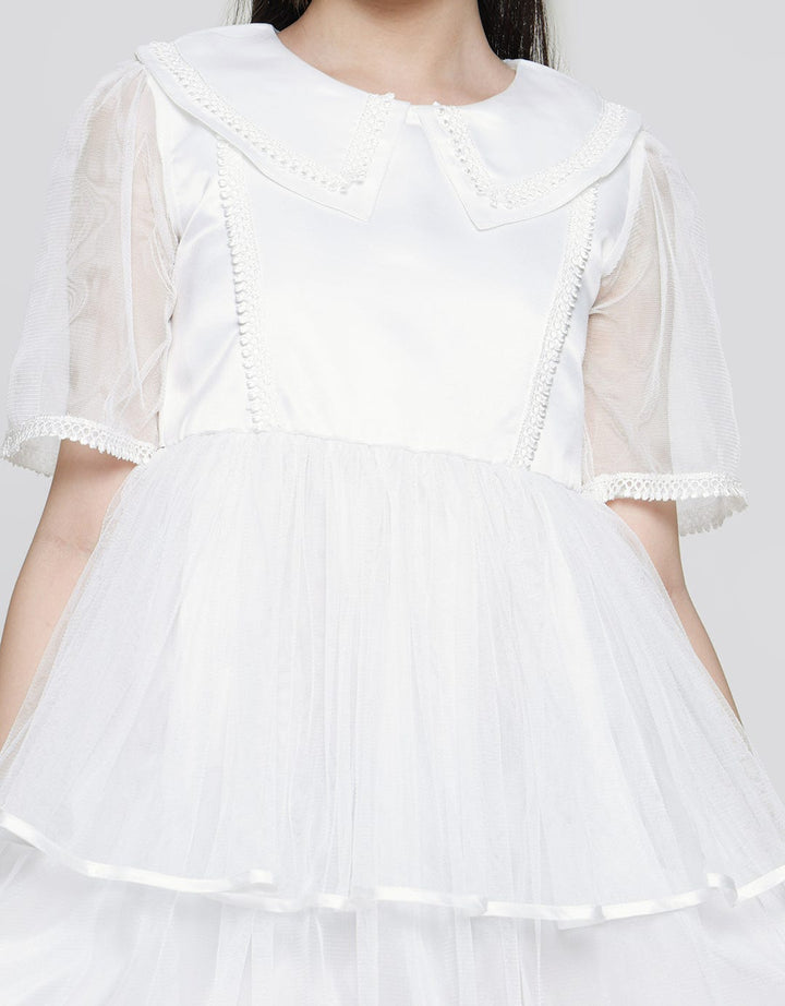 Sweet Miss Long Sleeve Midi Dress Kerah Renda Bawah Tile Susun