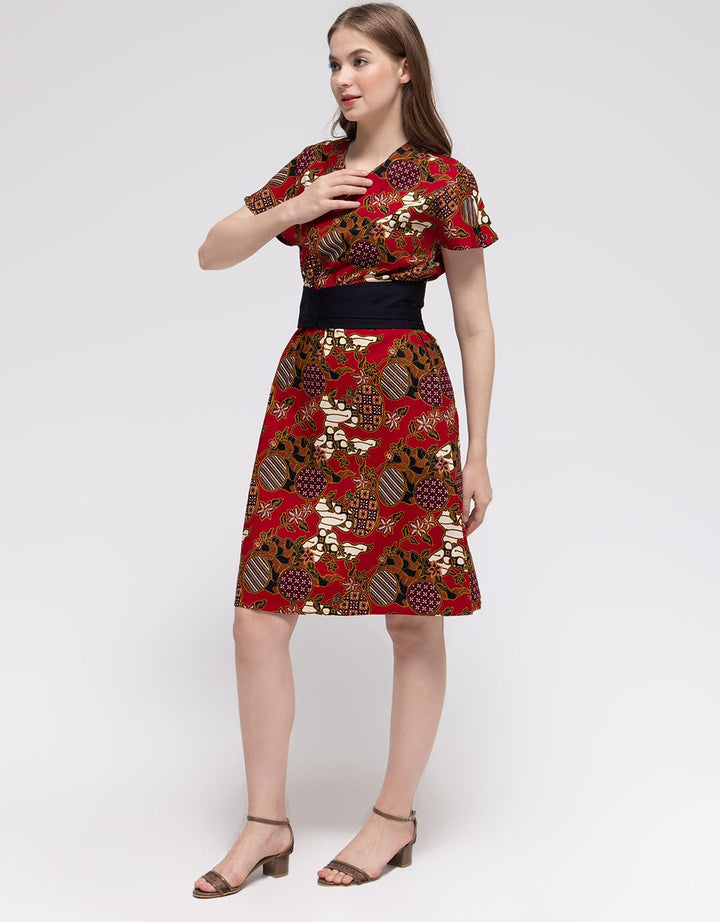 Connexion Short Sleeve Midi Dress Batik W Obi