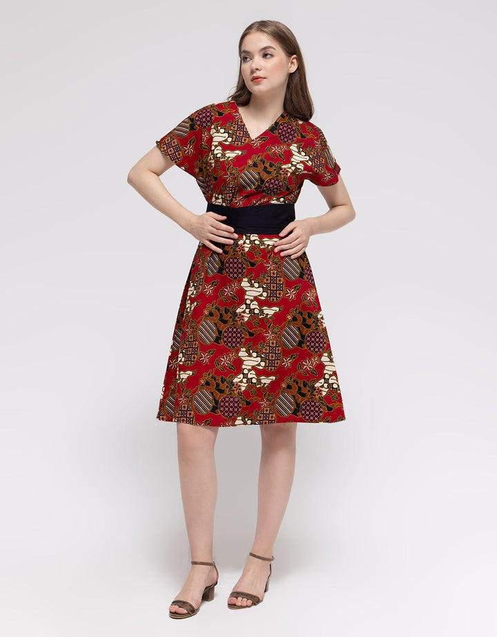 Connexion Short Sleeve Midi Dress Batik W Obi