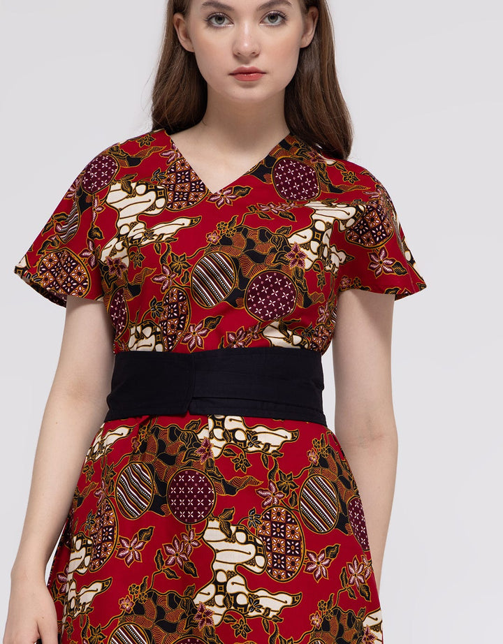 Connexion Short Sleeve Midi Dress Batik W Obi