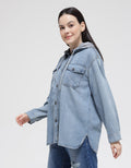 Nevada Long Sleeve Shirt Denim Shacket Hoodie