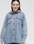 Nevada Long Sleeve Shirt Denim Shacket Hoodie