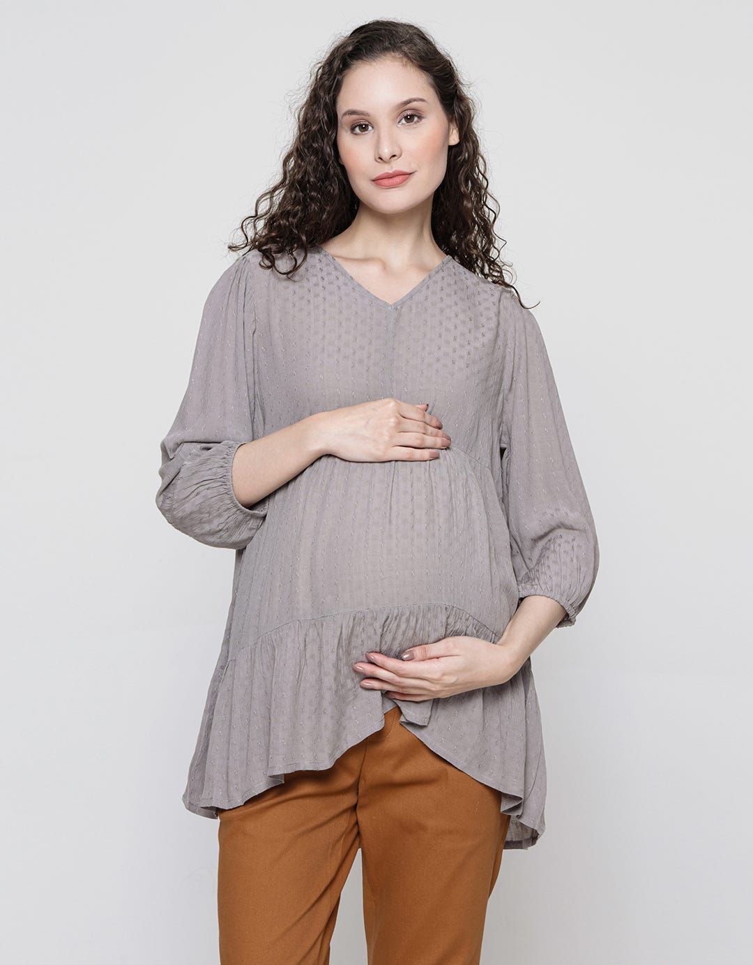 Connexion Mom Blouse 7/8 Top Dobby Tiered