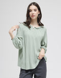 St. Yves Rayon Crinkle With Ruffle Neckline Women's Blouse