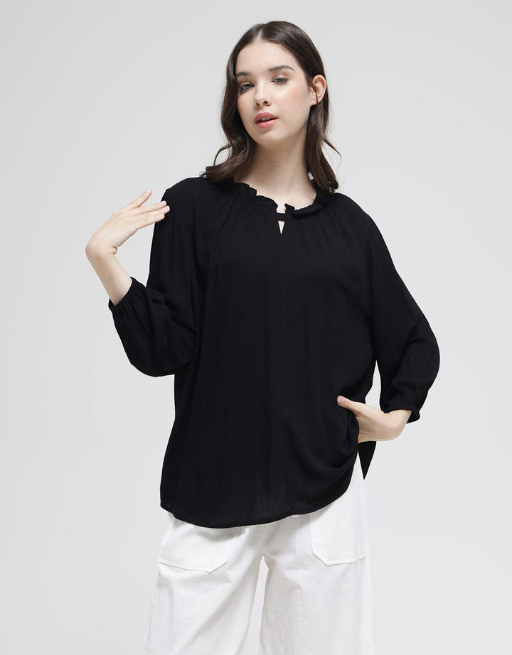 St. Yves Rayon Crinkle With Ruffle Neckline Women's Blouse