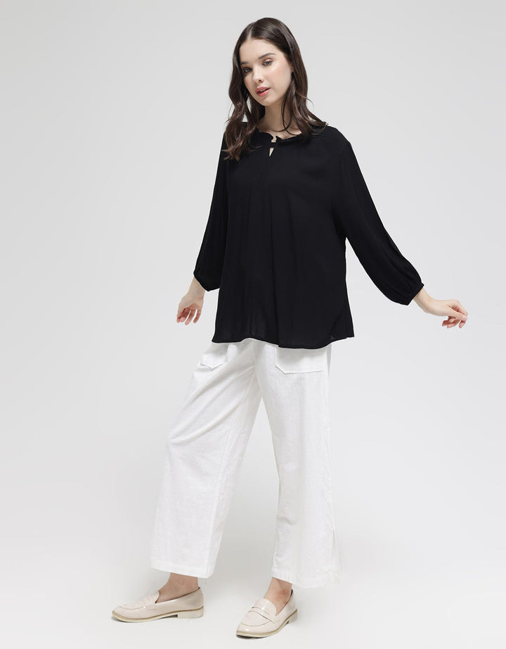 St. Yves Rayon Crinkle With Ruffle Neckline Women's Blouse