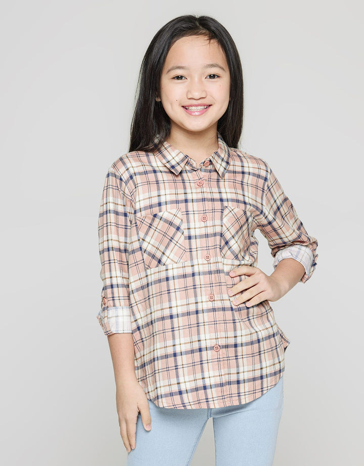 Little M Long Sleeve Shirt Kotak Kantong Lengan Roll Up