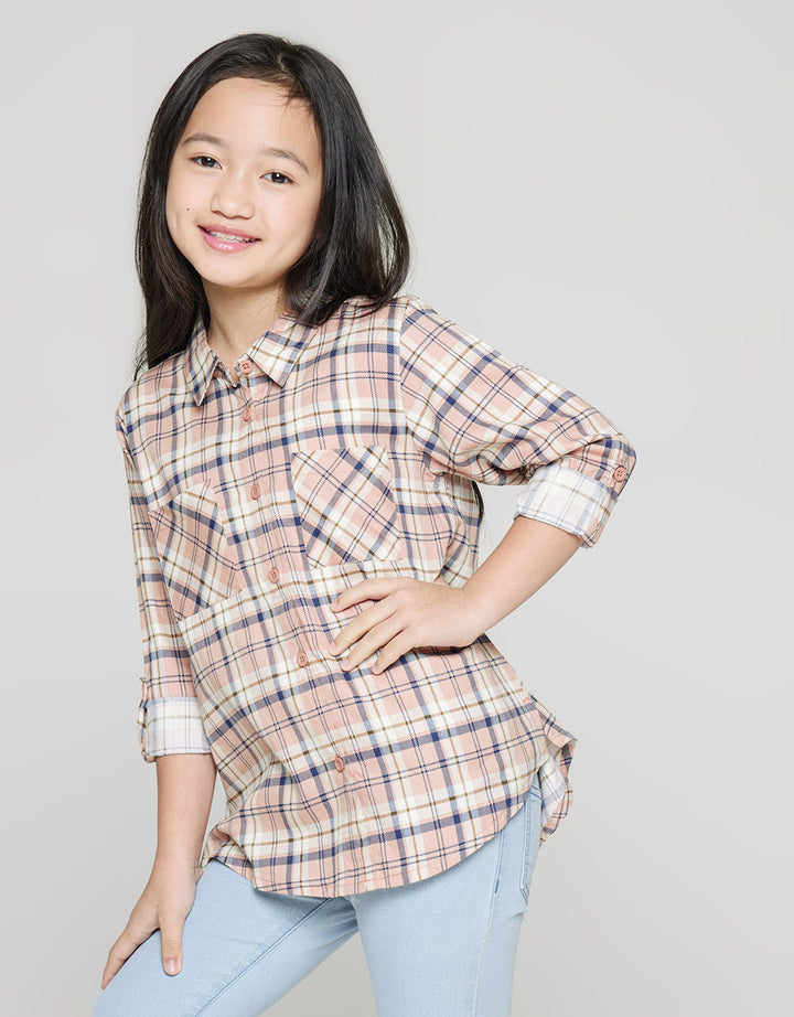 Little M Long Sleeve Shirt Kotak Kantong Lengan Roll Up